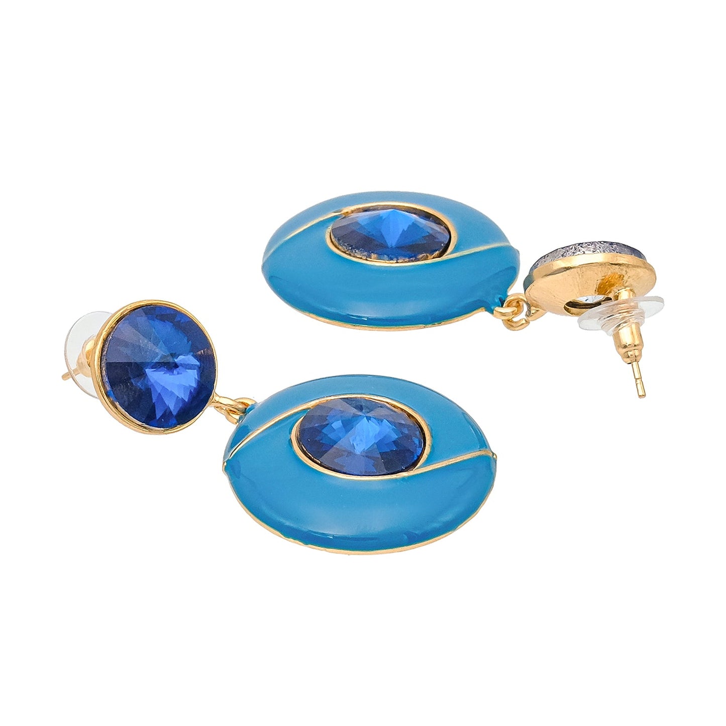 Shining Jewel Western Style Gold Plated Enamel, CZ, Crystal Studded Drop Earring For Women - (SJE_96_D3_BL)