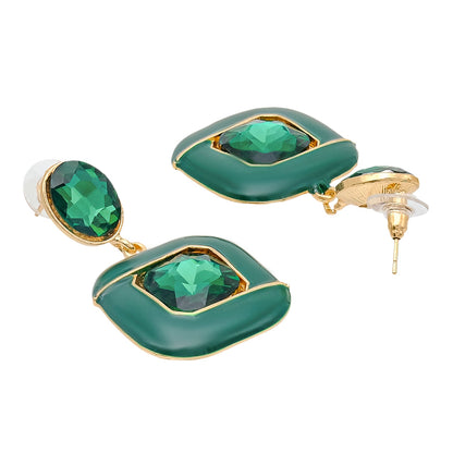 Shining Jewel Western Style Gold Plated Enamel, CZ, Crystal Studded Drop Earring For Women - (SJE_96_D5_G)