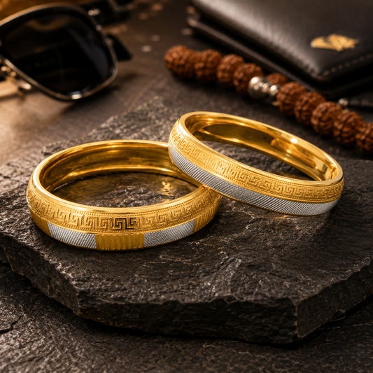 Combo of 2 Premium Sikh Punjabi Kadas for Men with Dual-Tone Gold Finish - SJKC_05