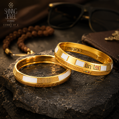 Set of 2 Traditional Sikh Punjabi Kadas for Men in Premium Pure Brass - SJKC_06