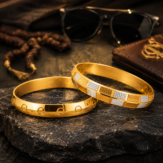Premium Combo of 2 Traditional Punjabi Kadas for Men Crafted in Pure Brass - SJKC_07