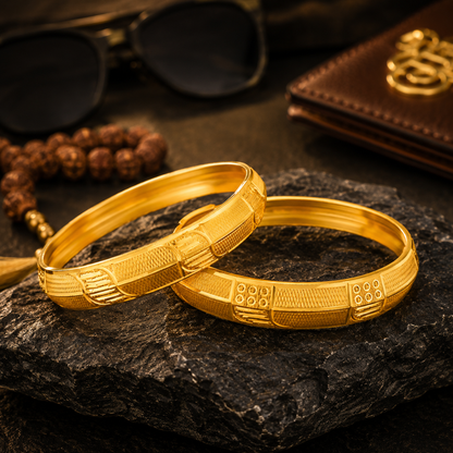 Traditional Gold-Plated Punjabi Kada Combo with Two Unique Engraved Designs - SJKC_08