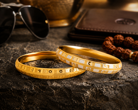 Signature Style Gold & Silver Brass Kada Combo for Men (Set of 2) - SJKC_09