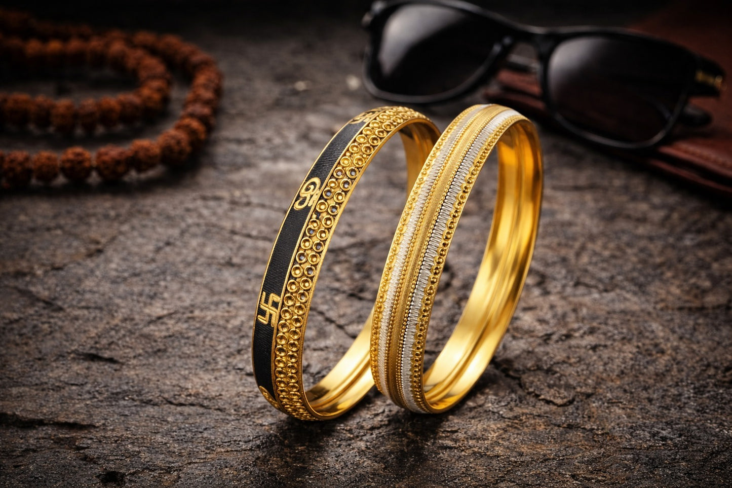 Men’s Punjabi Sikh Kada Combo (Set of 2) | Silver & Two-Tone Designer Amritsari Style - SJKC_03