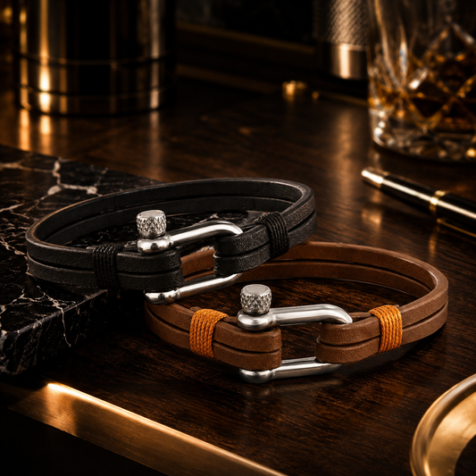 Men’s Black and Brown Leather Bracelet Combo with Stainless Steel Screw Clasp for a Rugged Modern Look - SJLB_09