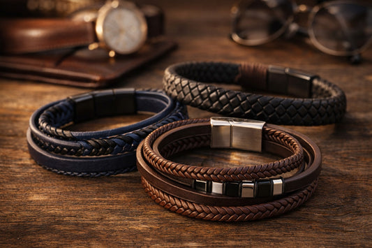 Men’s Braided Leather Bracelet Combo (Set of 3) SJLB_01