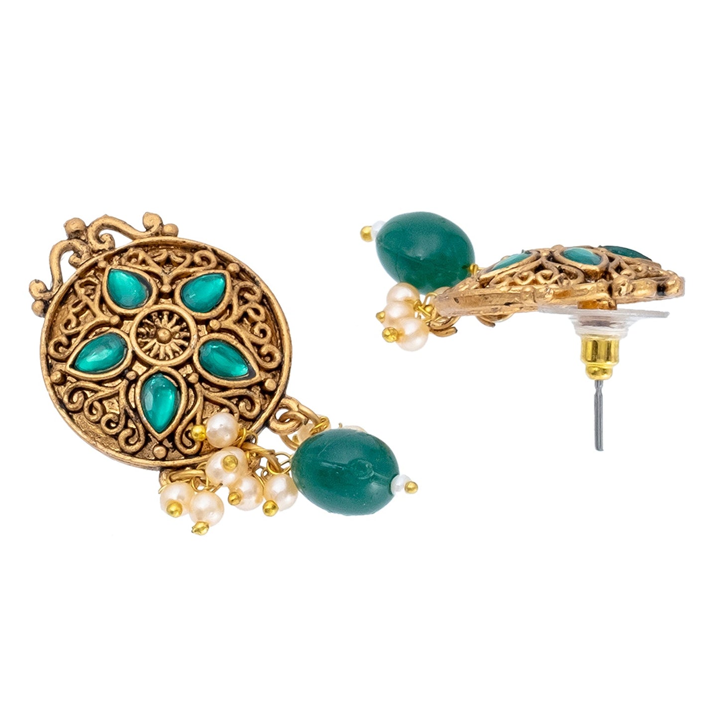 Traditional Indian Matte Antique Gold Plated Kundan,CZ, Studded Choker Necklace with Matching Earring Jewelry Set For Women - Gold Maroon (SJN_253_G_R_G)