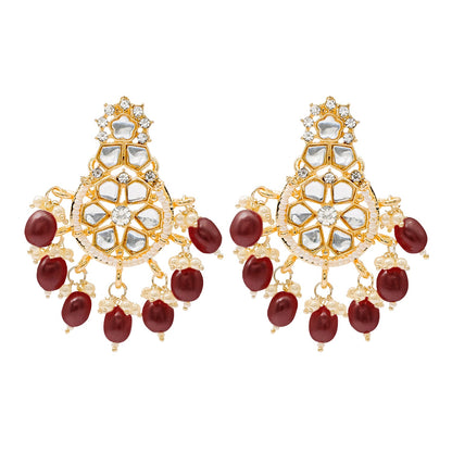 Traditional Indian Gold Plated Kundan,CZ, Studded Choker Wedding, Bridal Necklace with Matching Earring Jewelry Set For Women - Maroon (SJN_264_M)