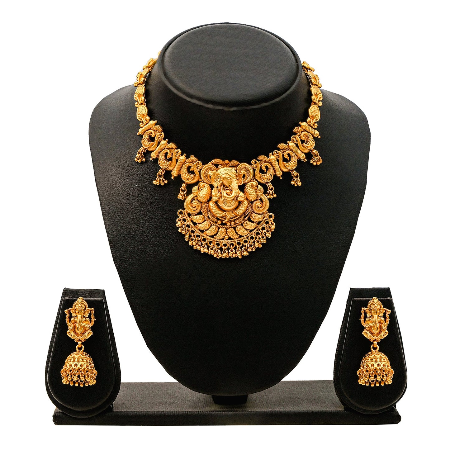 Traditional Indian Antique Gold Plated IntricateTemple Jewellery Dori Bridal Wedding Necklace Set For Women - (SJN_267)