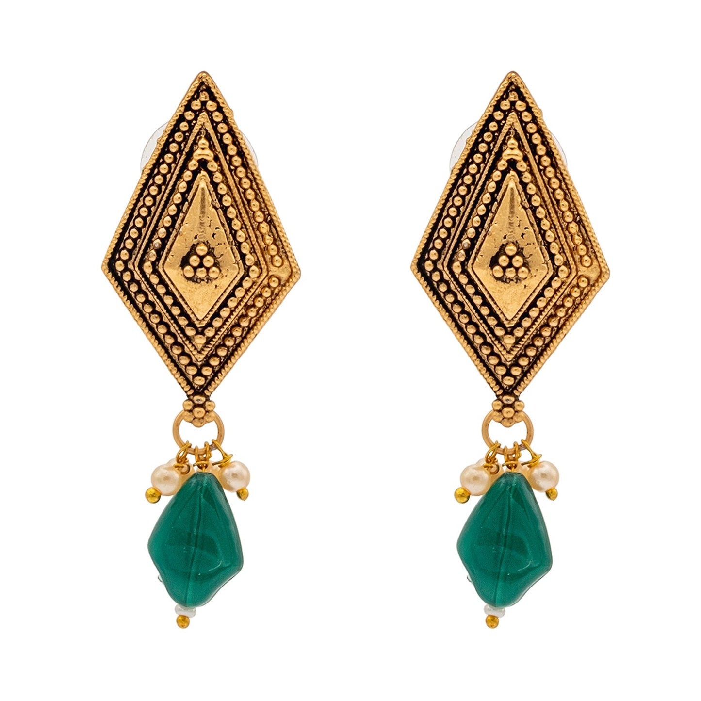 Shining Jewel Traditional Indian Matte Antique Gold Plated Oxidised CZ, Studded Necklace with Matching Earring Jewellery Set For Women - Green (SJN_268_G)