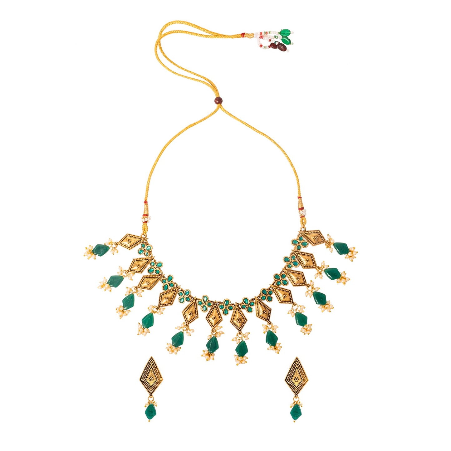 Shining Jewel Traditional Indian Matte Antique Gold Plated Oxidised CZ, Studded Necklace with Matching Earring Jewellery Set For Women - Green (SJN_268_G)