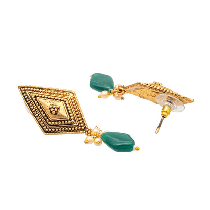 Shining Jewel Traditional Indian Matte Antique Gold Plated Oxidised CZ, Studded Necklace with Matching Earring Jewellery Set For Women - Green (SJN_268_G)