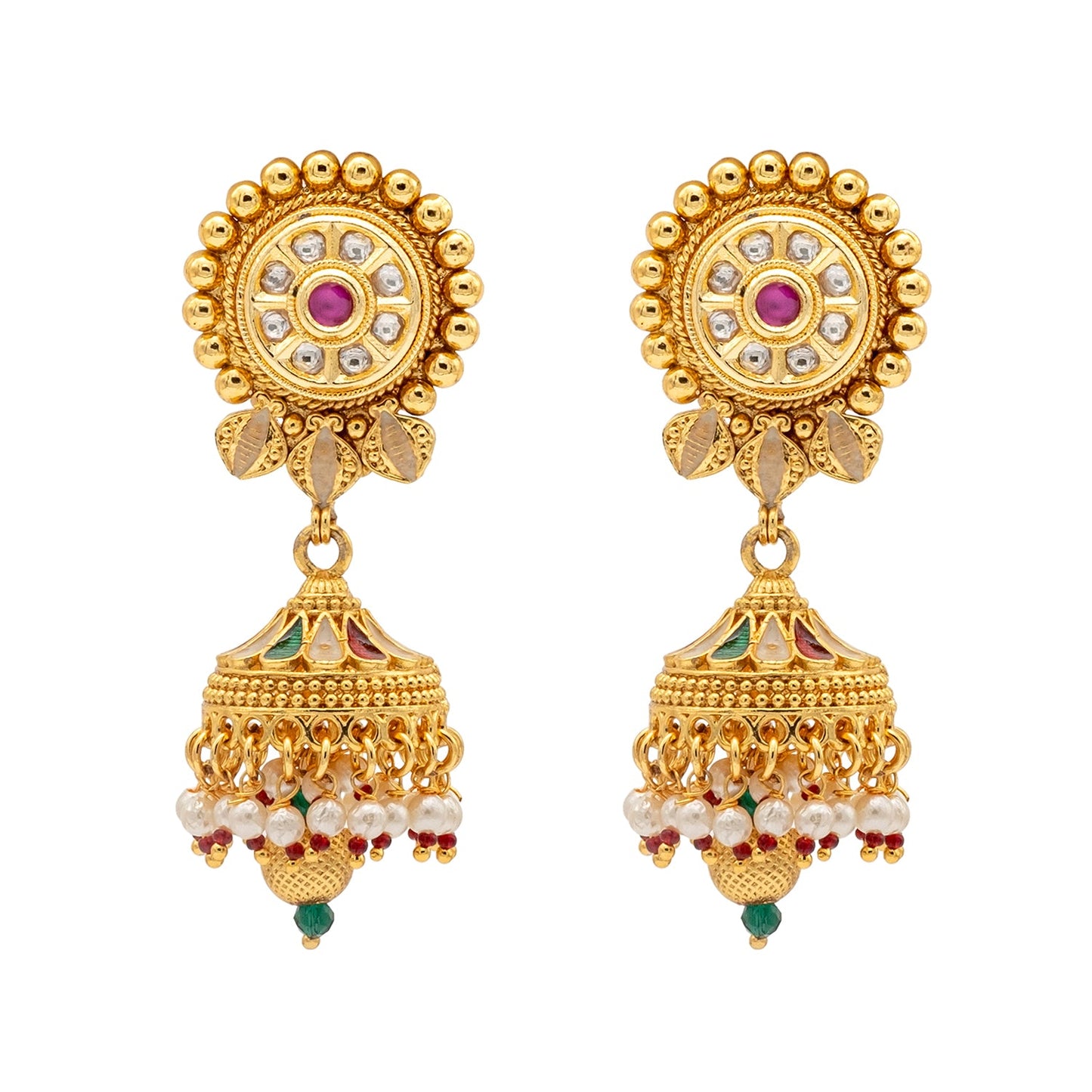 Shining Jewel Traditional Indian Gold Plated Kundan,CZ, Studded Choker Wedding, Bridal Dori Necklace with Matching Earring Jewelry Set For Women - Maroon, Green (SJN_269)