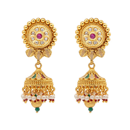 Shining Jewel Traditional Indian Gold Plated Kundan,CZ, Studded Choker Wedding, Bridal Dori Necklace with Matching Earring Jewelry Set For Women - Maroon, Green (SJN_269)