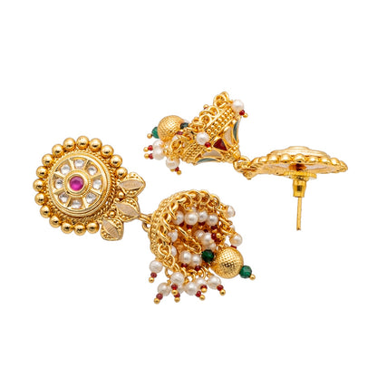 Shining Jewel Traditional Indian Gold Plated Kundan,CZ, Studded Choker Wedding, Bridal Dori Necklace with Matching Earring Jewelry Set For Women - Maroon, Green (SJN_269)