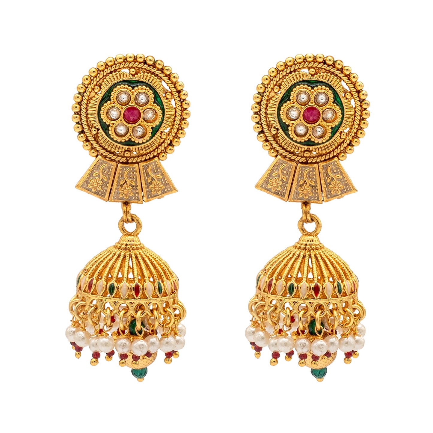 Shining Jewel Traditional Indian Gold Plated Kundan,CZ, Studded Choker Wedding, Bridal Dori Necklace with Matching Earring Jewelry Set For Women - Maroon, Green (SJN_270)