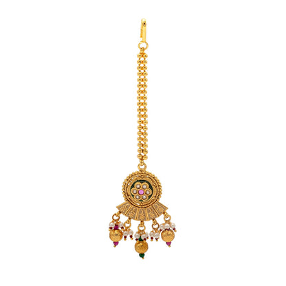Shining Jewel Traditional Indian Gold Plated Kundan,CZ, Studded Choker Wedding, Bridal Dori Necklace with Matching Earring Jewelry Set For Women - Maroon, Green (SJN_270)