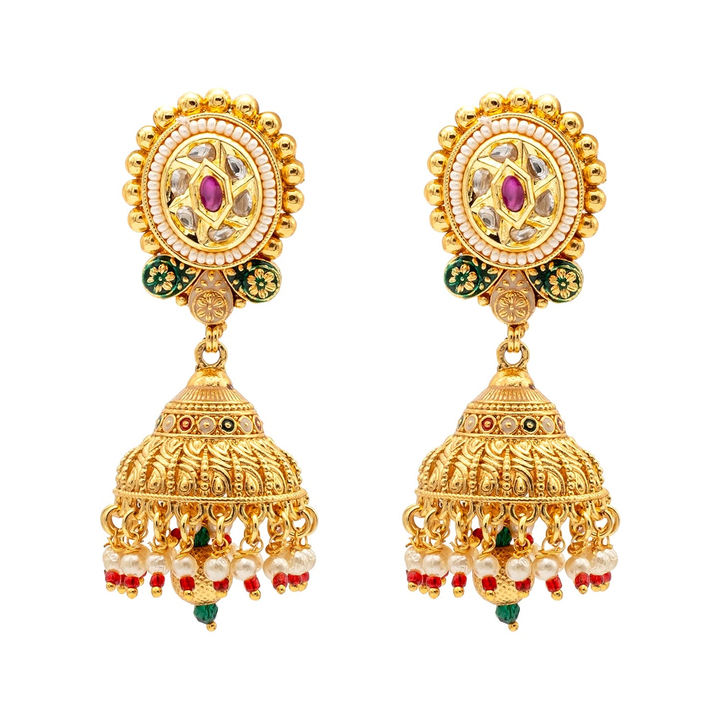 Shining Jewel Traditional Indian Gold Plated Kundan,CZ, Studded Choker Wedding, Bridal Dori Necklace with Matching Earring Jewelry Set For Women - Maroon Green (SJN_271)
