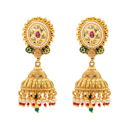 Shining Jewel Traditional Indian Gold Plated Kundan,CZ, Studded Choker Wedding, Bridal Dori Necklace with Matching Earring Jewelry Set For Women - Maroon Green (SJN_271)