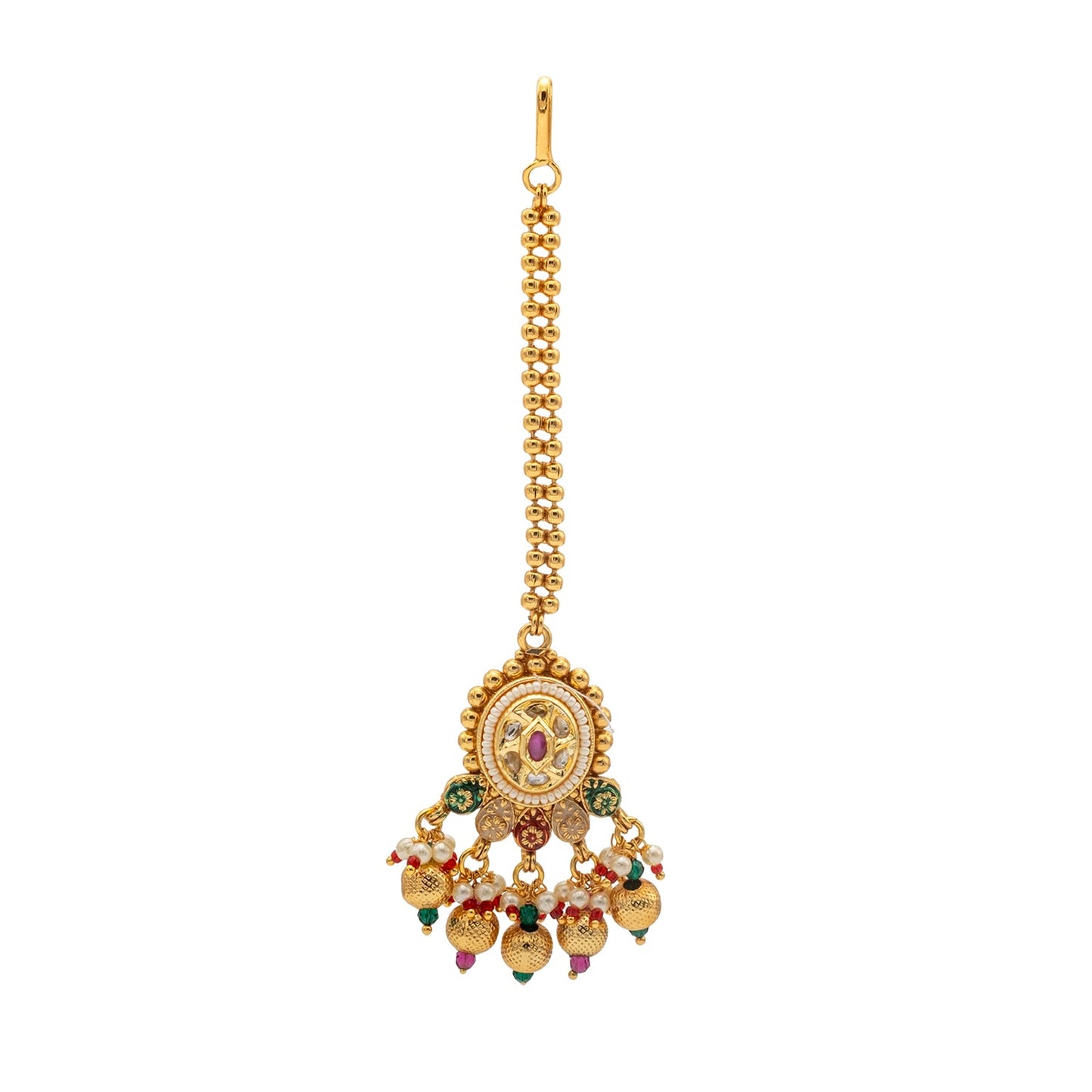 Shining Jewel Traditional Indian Gold Plated Kundan,CZ, Studded Choker Wedding, Bridal Dori Necklace with Matching Earring Jewelry Set For Women - Maroon Green (SJN_271)