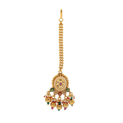 Shining Jewel Traditional Indian Gold Plated Kundan,CZ, Studded Choker Wedding, Bridal Dori Necklace with Matching Earring Jewelry Set For Women - Maroon Green (SJN_271)