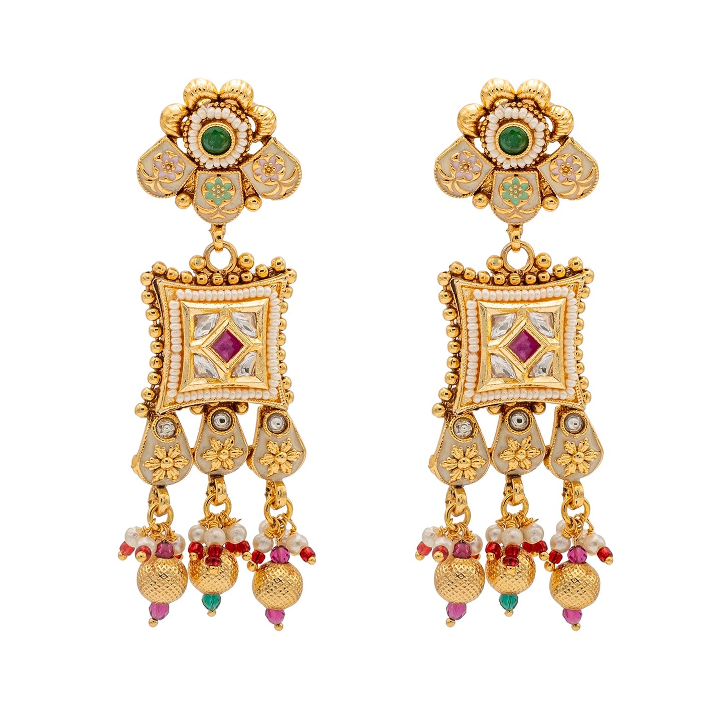 Shining Jewel Traditional Indian Gold Plated Kundan,CZ, Studded Choker Wedding, Bridal Dori Necklace with Matching Earring Jewelry Set For Women - Maroon, Green (SJN_272)
