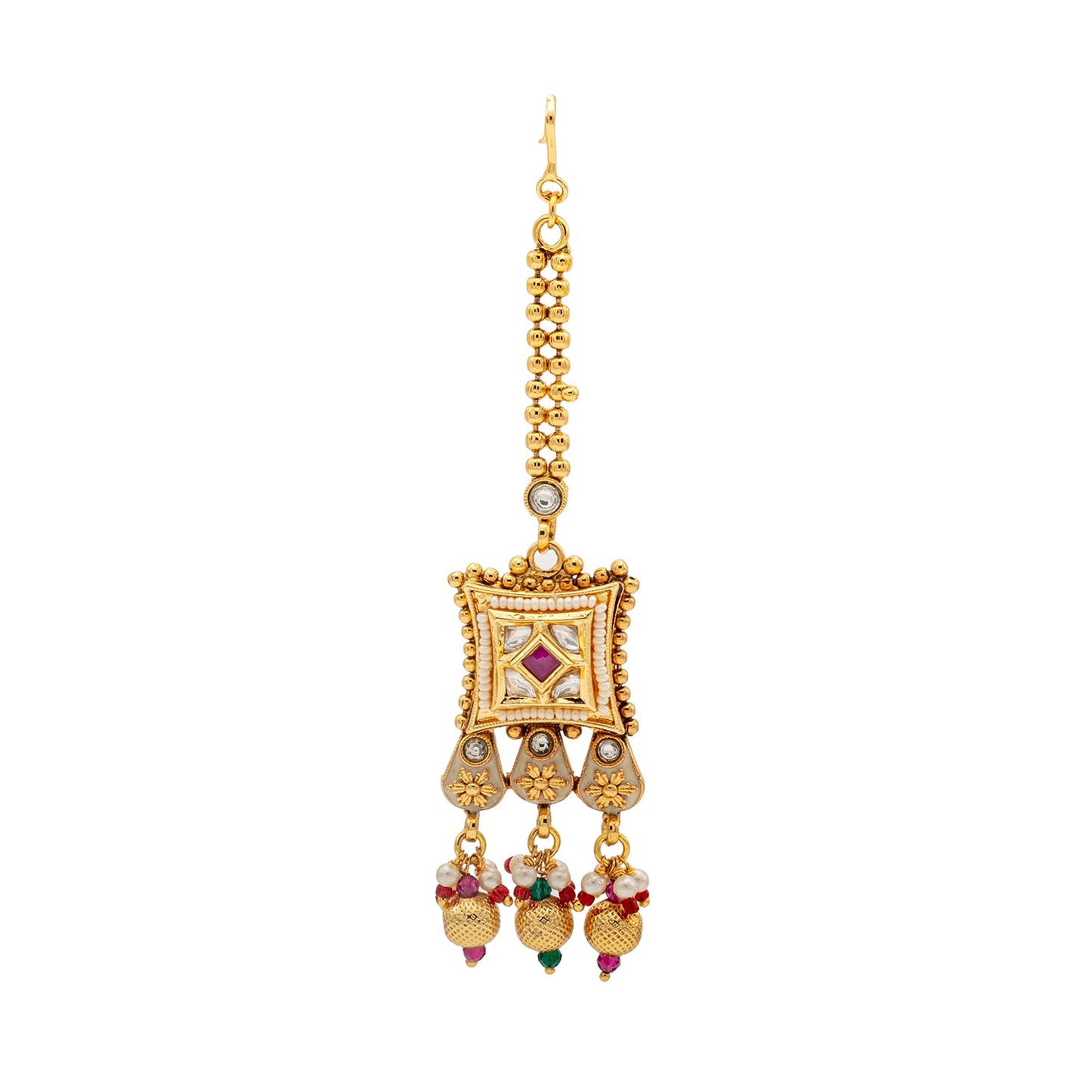 Shining Jewel Traditional Indian Gold Plated Kundan,CZ, Studded Choker Wedding, Bridal Dori Necklace with Matching Earring Jewelry Set For Women - Maroon, Green (SJN_272)
