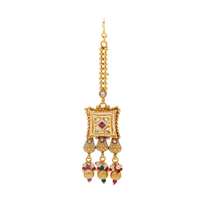 Shining Jewel Traditional Indian Gold Plated Kundan,CZ, Studded Choker Wedding, Bridal Dori Necklace with Matching Earring Jewelry Set For Women - Maroon, Green (SJN_272)