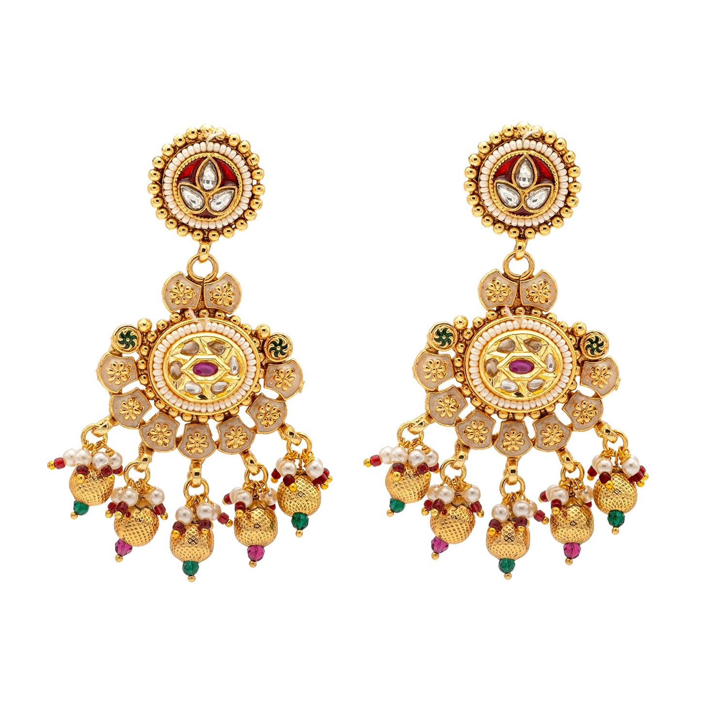Shining Jewel Traditional Indian Gold Plated Kundan,CZ, Studded Choker Wedding, Bridal Dori Necklace with Matching Earring Jewelry Set For Women - Maroon, Green (SJN_273)