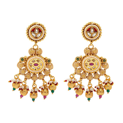 Shining Jewel Traditional Indian Gold Plated Kundan,CZ, Studded Choker Wedding, Bridal Dori Necklace with Matching Earring Jewelry Set For Women - Maroon, Green (SJN_273)