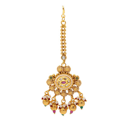 Shining Jewel Traditional Indian Gold Plated Kundan,CZ, Studded Choker Wedding, Bridal Dori Necklace with Matching Earring Jewelry Set For Women - Maroon, Green (SJN_273)