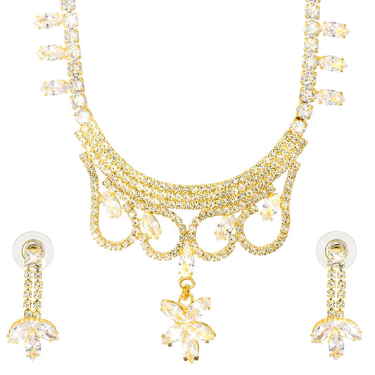 Shining Jewel Gold Plated Western CZ, Crystals & AD Design Necklace with Drop Earrings Jewellery/Jewelry Set for Women (SJN_274_G_D1)