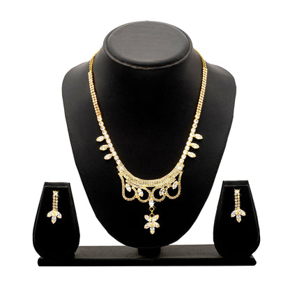 Shining Jewel Gold Plated Western CZ, Crystals & AD Design Necklace with Drop Earrings Jewellery/Jewelry Set for Women (SJN_274_G_D1)