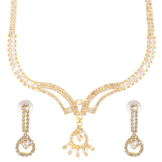 Shining Jewel Gold Plated Western CZ, Crystals & AD Design Necklace with Drop Earrings Jewellery/Jewelry Set for Women (SJN_274_G_D2)