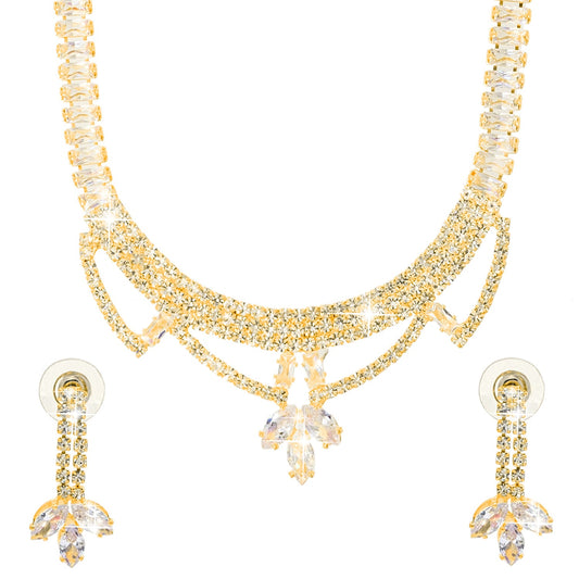 Shining Jewel Gold Plated Western CZ, Crystals & AD Design Necklace with Drop Earrings Jewellery/Jewelry Set for Women (SJN_274_G_D3)