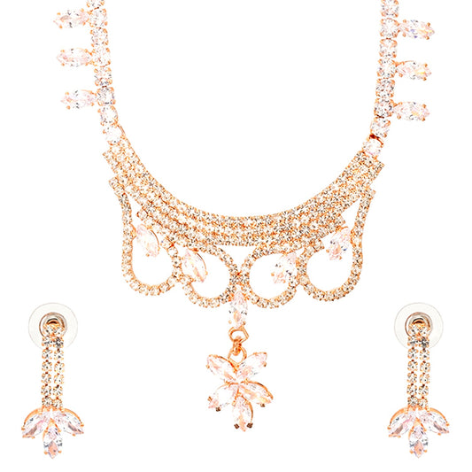 Shining Jewel Rose-Gold Plated Western CZ, Crystals & AD Design Necklace with Drop Earrings Jewellery/Jewelry Set for Women (SJN_274_RG_D1)