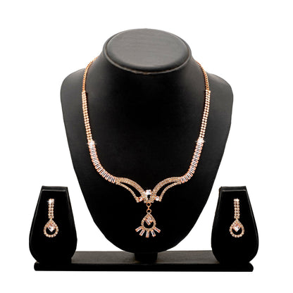 Shining Jewel Rose-Gold Plated Western CZ, Crystals & AD Design Necklace with Drop Earrings Jewellery/Jewelry Set for Women (SJN_274_RG_D2)