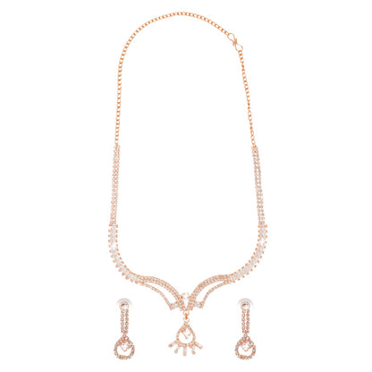 Shining Jewel Rose-Gold Plated Western CZ, Crystals & AD Design Necklace with Drop Earrings Jewellery/Jewelry Set for Women (SJN_274_RG_D2)