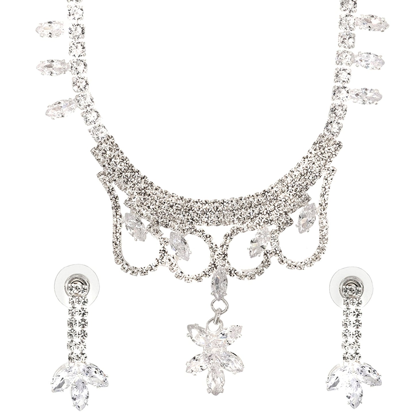 Shining Jewel Silver Plated Western CZ, Crystals & AD Design Necklace with Drop Earrings Jewellery/Jewelry Set for Women (SJN_274_S_D1)
