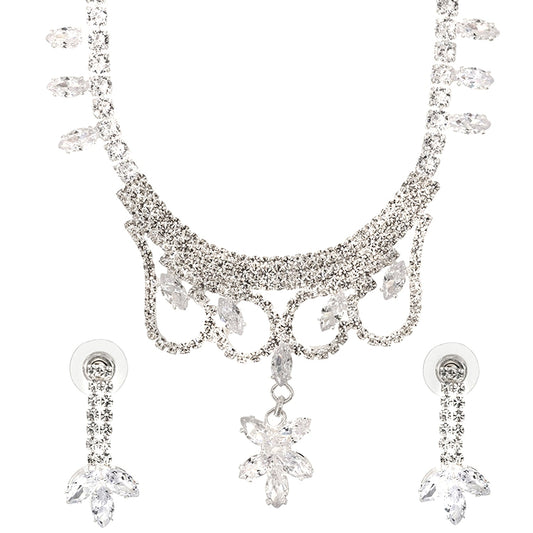Shining Jewel Silver Plated Western CZ, Crystals & AD Design Necklace with Drop Earrings Jewellery/Jewelry Set for Women (SJN_274_S_D1)