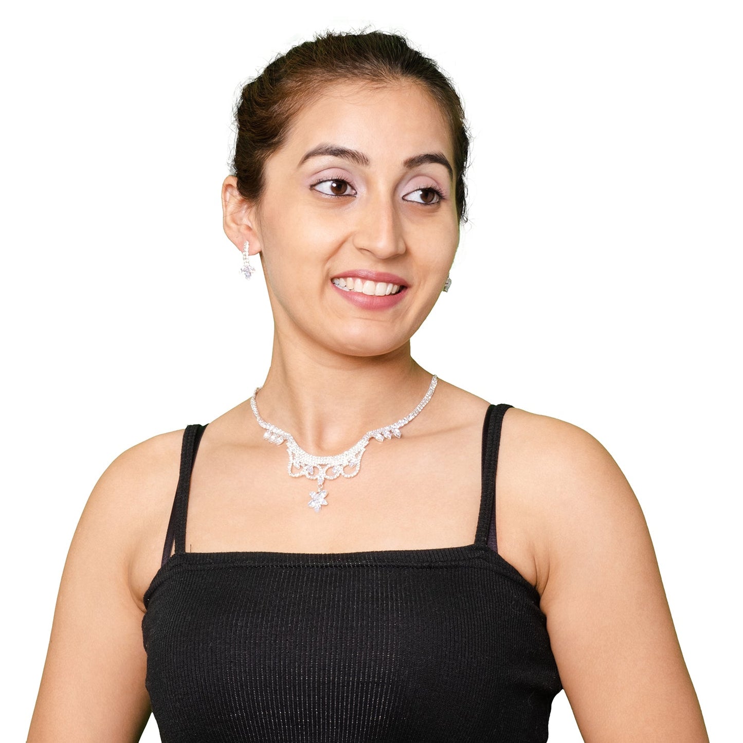Shining Jewel Silver Plated Western CZ, Crystals & AD Design Necklace with Drop Earrings Jewellery/Jewelry Set for Women (SJN_274_S_D1)