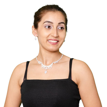 Shining Jewel Silver Plated Western CZ, Crystals & AD Design Necklace with Drop Earrings Jewellery/Jewelry Set for Women (SJN_274_S_D1)