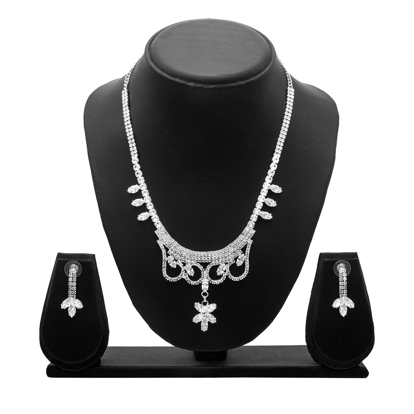 Shining Jewel Silver Plated Western CZ, Crystals & AD Design Necklace with Drop Earrings Jewellery/Jewelry Set for Women (SJN_274_S_D1)
