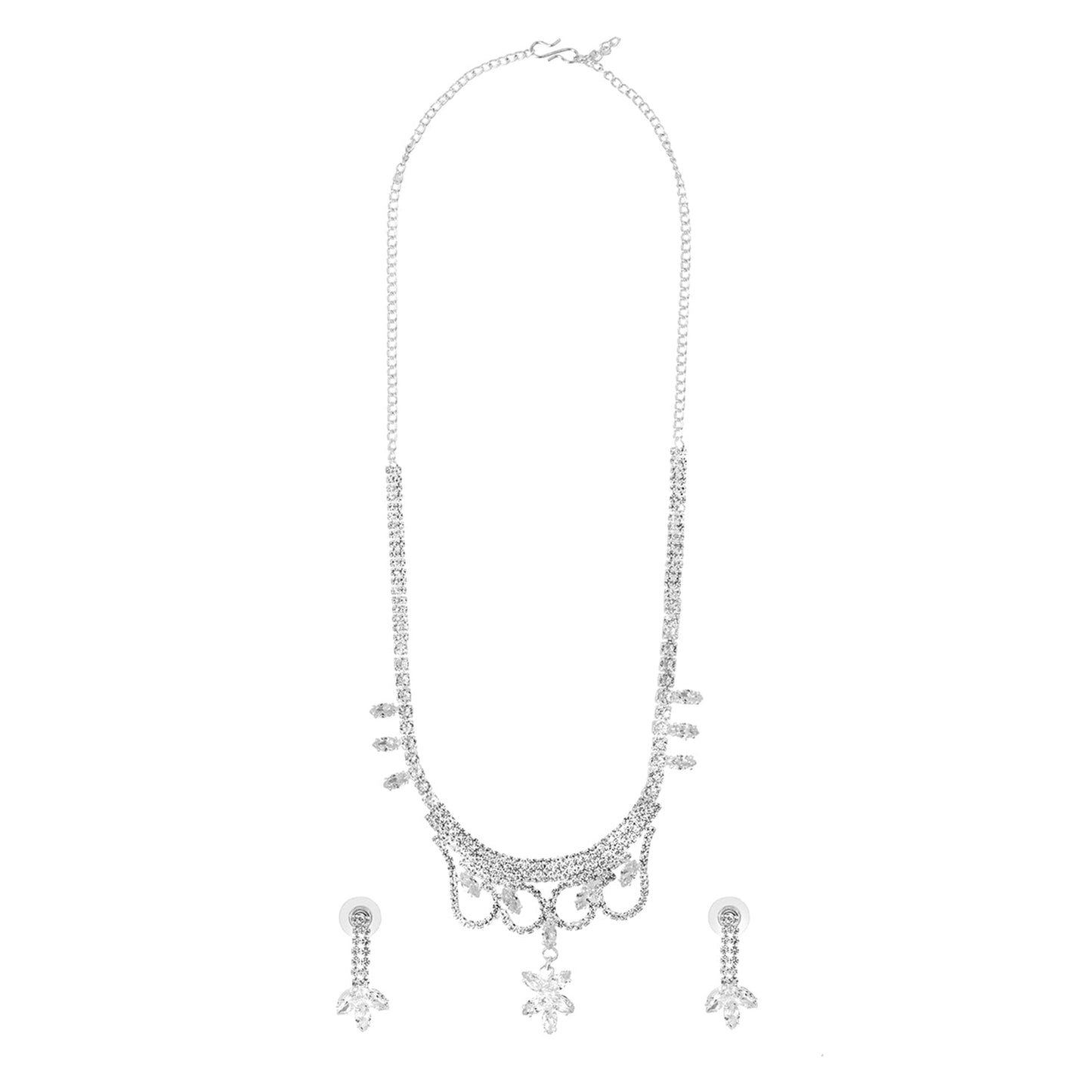 Shining Jewel Silver Plated Western CZ, Crystals & AD Design Necklace with Drop Earrings Jewellery/Jewelry Set for Women (SJN_274_S_D1)
