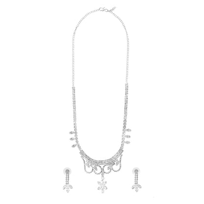 Shining Jewel Silver Plated Western CZ, Crystals & AD Design Necklace with Drop Earrings Jewellery/Jewelry Set for Women (SJN_274_S_D1)