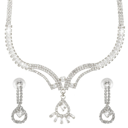 Shining Jewel Silver Plated Western CZ, Crystals & AD Design Necklace with Drop Earrings Jewellery/Jewelry Set for Women (SJN_274_S_D2)