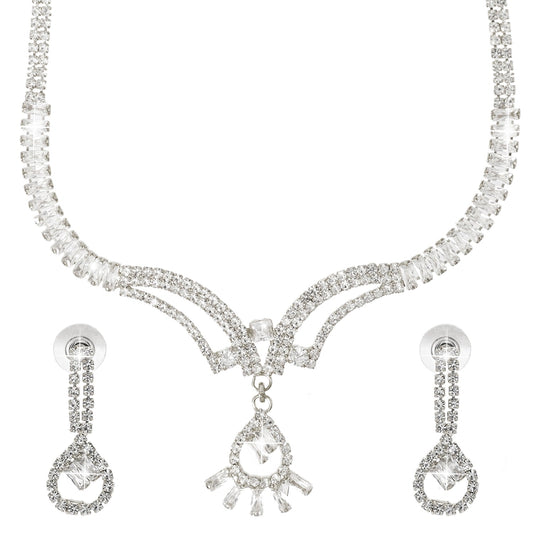 Shining Jewel Silver Plated Western CZ, Crystals & AD Design Necklace with Drop Earrings Jewellery/Jewelry Set for Women (SJN_274_S_D2)