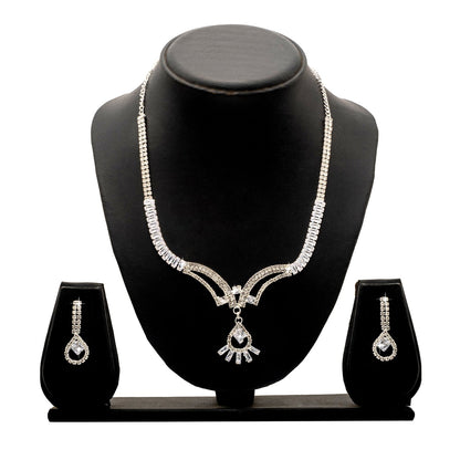 Shining Jewel Silver Plated Western CZ, Crystals & AD Design Necklace with Drop Earrings Jewellery/Jewelry Set for Women (SJN_274_S_D2)