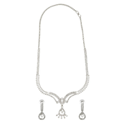 Shining Jewel Silver Plated Western CZ, Crystals & AD Design Necklace with Drop Earrings Jewellery/Jewelry Set for Women (SJN_274_S_D2)