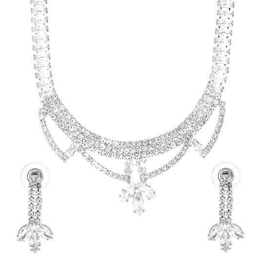 Shining Jewel Silver Plated Western CZ, Crystals & AD Design Necklace with Drop Earrings Jewellery/Jewelry Set for Women (SJN_274_S_D3)